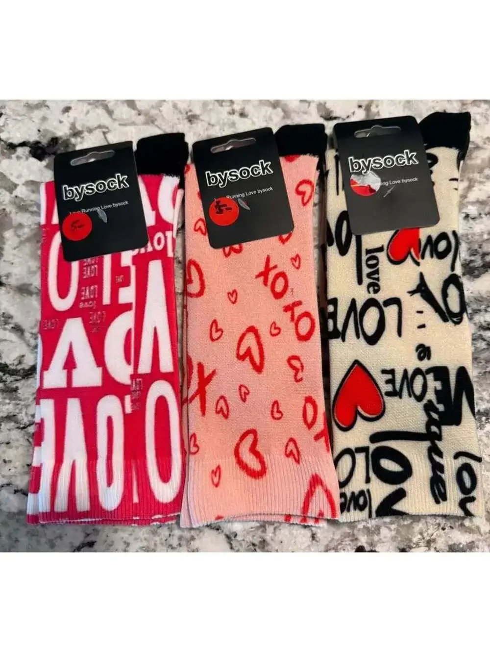 bysock Running Socks - 3 Pairs Valentine's Day Theme